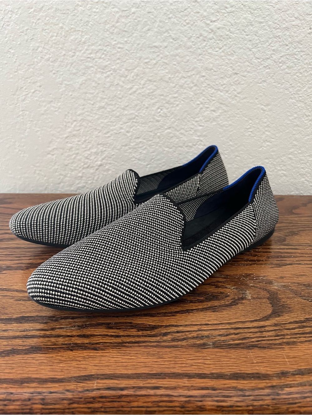 Rothy's Slip On Knit The Almond Loafer Black White Herringbone Flat Shoe Size 9